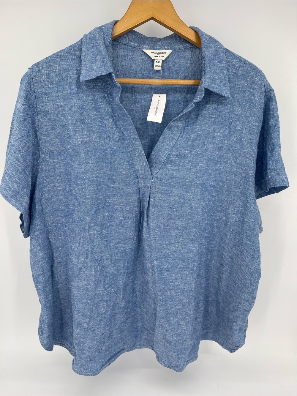 Banana Republic Heathered Blue Short-Sleeve Linen-Blend Tunic Women XXL